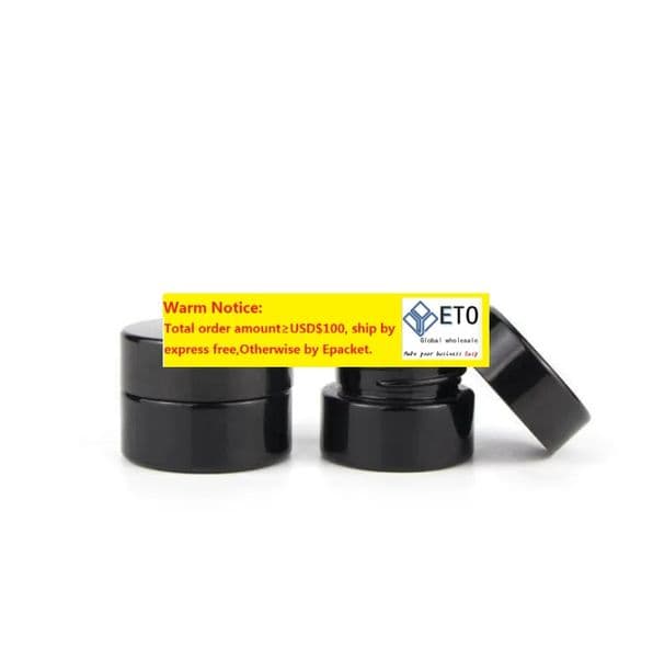 wholesale 500pcs/Lots UV Protection Full Black 5ml Glass Cream Jars Bottle Wax Dab Dry Herb Concentrate Container ZZ