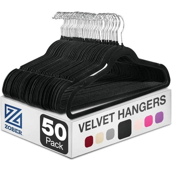 50 Pack Black Velvet Hangers For Coats Pants Dress Clothes With Nonslip Feature And 360 Degree Swivel Design Holds Up To 10