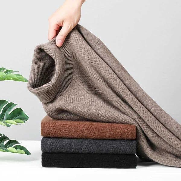 Real 100 Sheep Wool Jumper 2024 Winter Turtleneck Warm Sweater Mens Fashion Argyle Cashmere Wool Clothes High Collar Knitwear M251206
