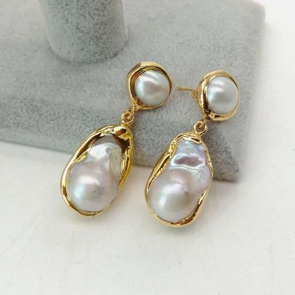 YYGEM White Nucleated Flameball Baroque Pearl Gold color Plated Stud Earrings earrings wedding for women 251202