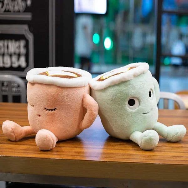 20/30cm Cute Fluffy Cartoon Stuffed Plush Coffee Cup Toys Romantic Pink Sakura Latte and Japanese Matcha Dolls Fancy Gifts K251206