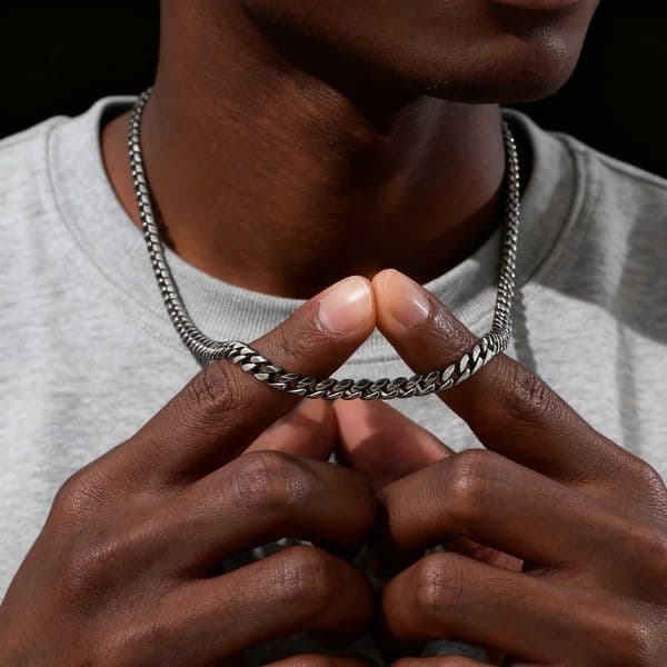 Vintage Chain Necklace for Men Boys3/5/7mm Retro Grey Stainless Steel CollarsRock Punk Antique Jewelry Gifts W251206