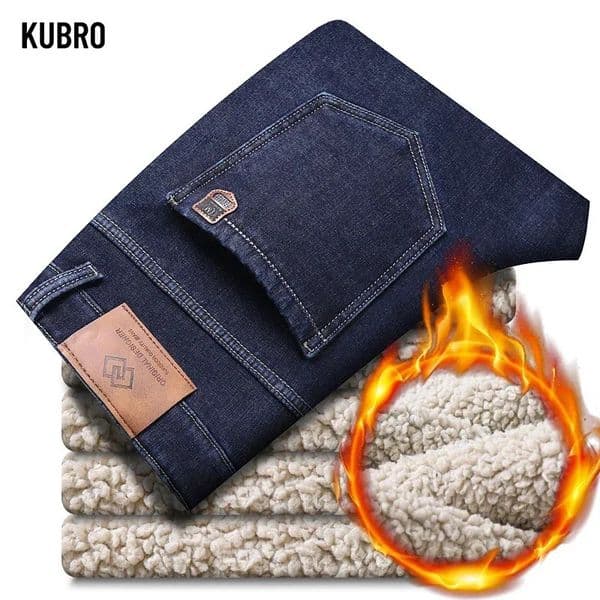 Winter Warm Fleece Jeans Mens Thick Thermal Casual Straight Denim Pants Male Business Work Stretch Trousers Clothing 251129