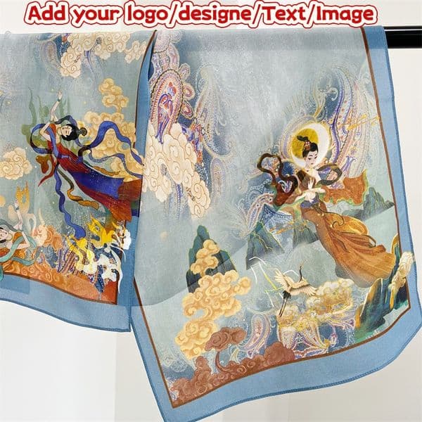 2026 Custom 100% Pure Head Scarf Female Bandana Natural Silk Handkerchief Paisley Women Headband Bulk Buy Hijab Wholesale Neckerchief 35*145Cm Dunhuang Free Shi