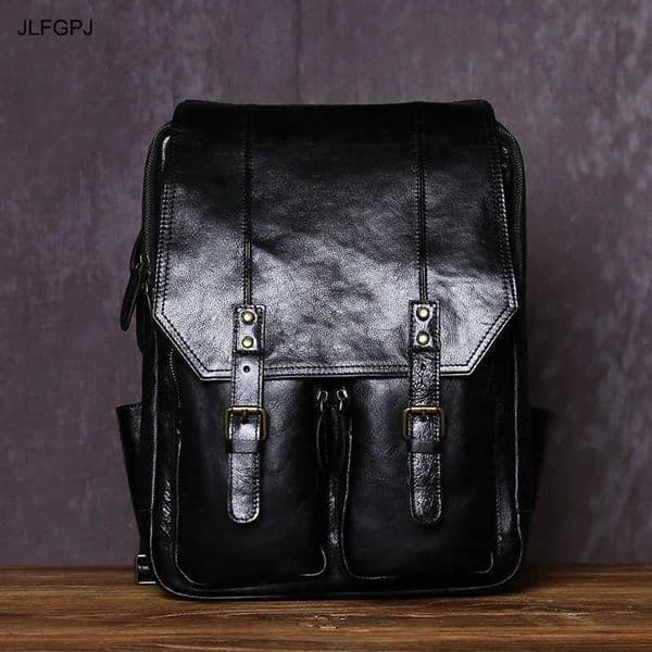 JLFGPJ Tree Cream Cowhide Mens Backpack With Large Capacity Fashionable And Casual Top Layer Cowhide Zipper Computer Bag K251206