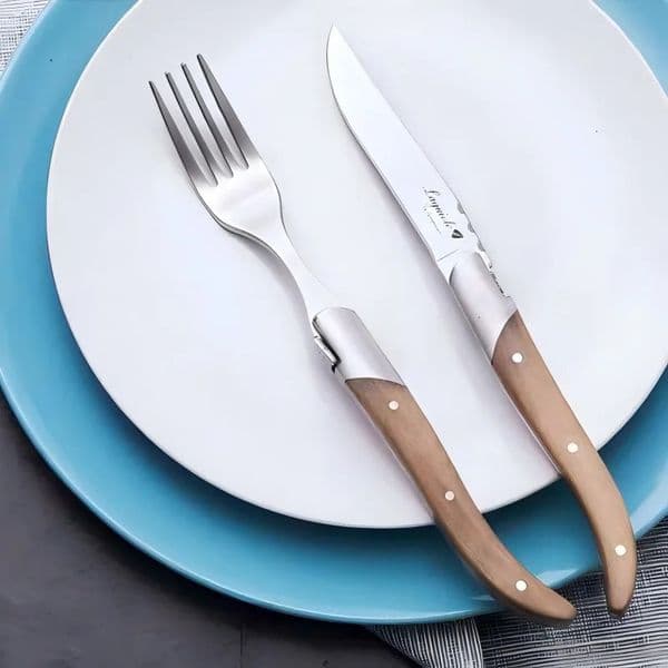 825 6Pcs Olive Wood Handle Steak Fork Set Stainless Steel Dinner Forks Laguiole Cutlery Table Dinnerware Japanese Flatware 251202