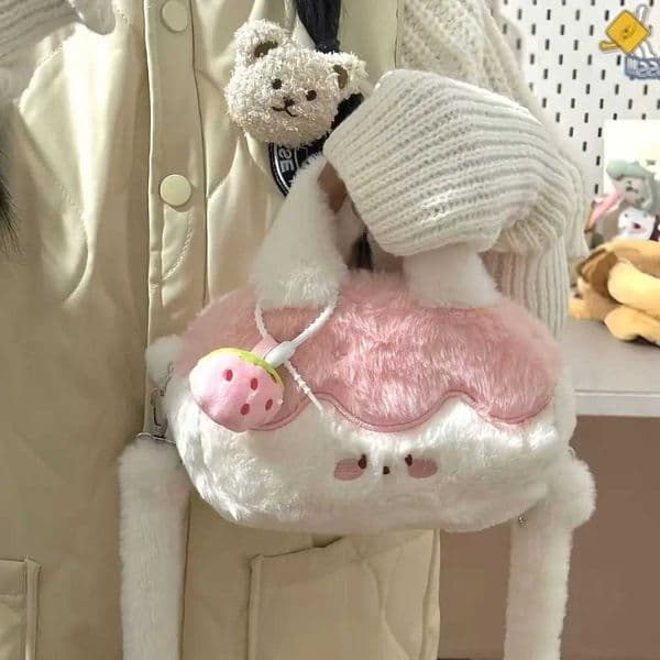 Sweet Desert Pudding Crossbody Bag Plush Doll Children Backpack Large Capacity with Plush Pendant Cartoon Shoulder Bag Girls Y251206