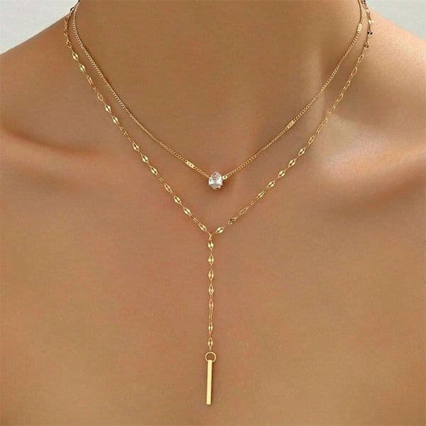 Minimalist Double Layered Y Shaped Collarbone Necklace for Women Long Chain Drop Necklace Girls Party Body Jewelry Gifts 251204