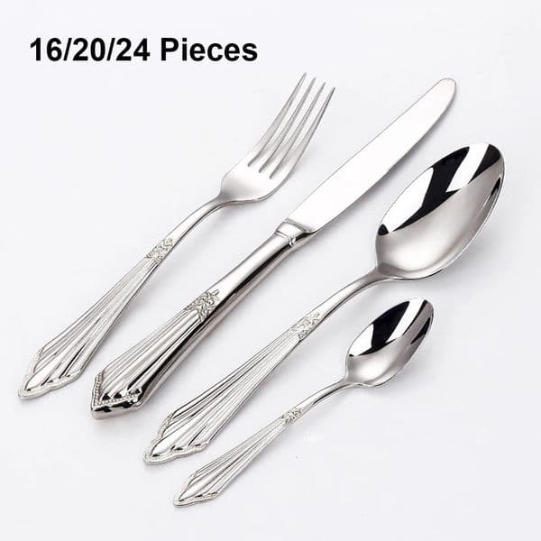 8/12/16/20/24 Pieces Gold Plated Cutlery Set Knife Fork Spoon Set Stainless Steel Western Tableware Mirror Dinnerware Flatware 251202BJ