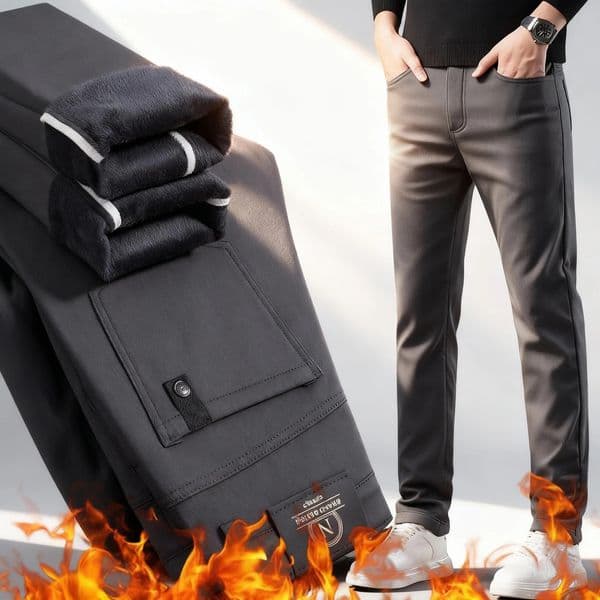 Winter Fleece Warm Cotton Fabric Mens Casual Pants Outdoors Thicked Flocking Plush Black Grey Army green Twill Trousers Male 251129BANJIA