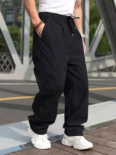 Mens Drawstring Waist Cargo Pants Regular Fit Casual Comfy Straight Leg Trousers for Outdoor Daily Wear Mens Fashion Pants 251202
