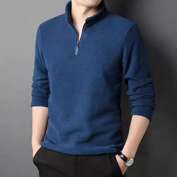 Autumn Winter Fleece Men T-Shirts Zipper Half High Neck Thicken Warm Casual Male Clothes Long Sleeve Tops 251202