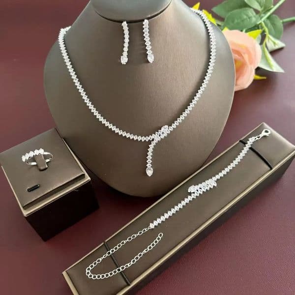 1 gorgeous zircon necklace bracelet with elegant zircon earrings for brides to wear 251204