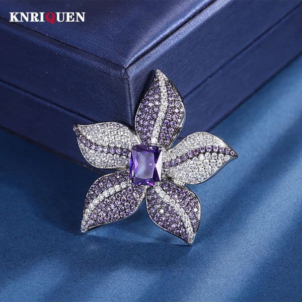 Luxury Trend 810mm Amethyst Brooches for Women Vintage Gemstone High Carbon Diamond Wedding Jewelry Accessories Female Gift 251204