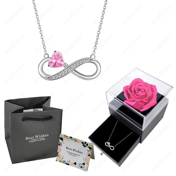 Pink Heart Pendant Necklaces With Rose Flower Gift Box For Women Valentine Girlfriend Trendy Christmas Wedding Jewelry 251204
