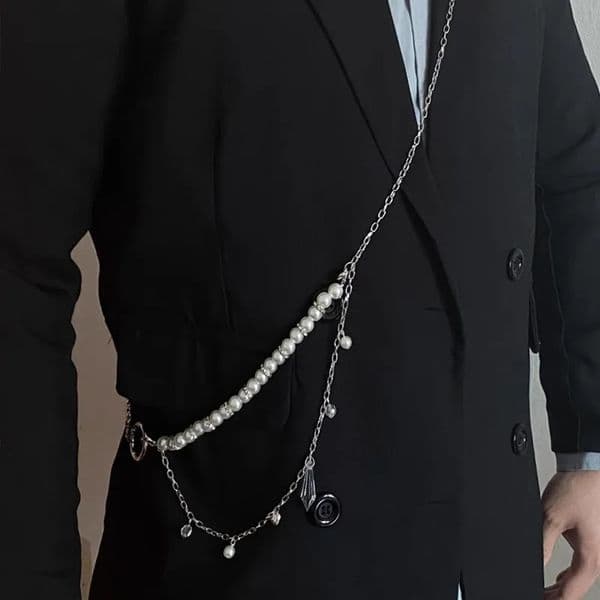 Personality n Fashion Pearl Body Chain Pearl Gyro Necklace Suit Hoodie Chain for Women Backpack Jewelry Accessory 251204
