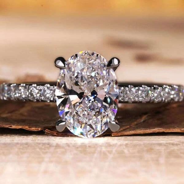 Gia Igi Certified CVD HPHT Lab-Grown VVS Moissanite Engagement Ring for Women 14k/18k Pure Gold Oval Cut Pave Setting