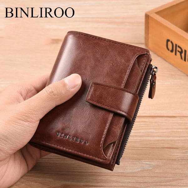 BINLIROO designer wallet men's short anti-theft brush vertical wallet soft leather multi-card driving license bag gift 01