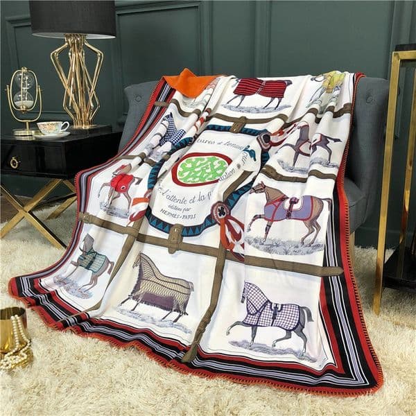 Luxury Designer Blanket printed palace court throw blanket Pattern Sofa Bed Double layer orange fox velvet designers Throw Blanket