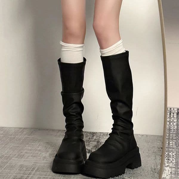 Autumn Winter Slim Women Knee High Boots Female Platform Thick Bottom Long Booties Zapatos De Mujer 251201
