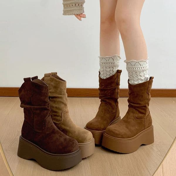 Chunky Platform Thick Sole Woman Ankle Boots Round Toe Slip On Shoes 2025 Autumn Winter Short Botas Para Mujer 251201