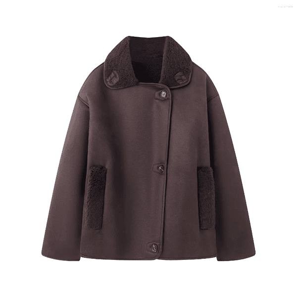 Women's Jackets 2025 Winter Casual Fashion Simple And High End Loose Collar Long Sleeve Warm Double Sided Fur Integrated Coat