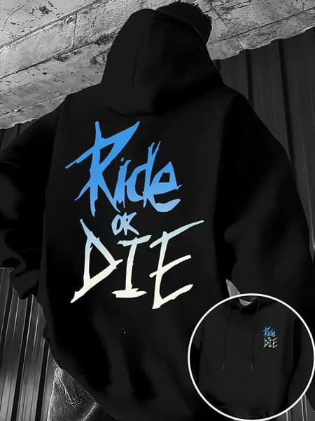 Ride or Die Graffiti Print Street Kangaroo Pocket Men Hoodie Casual Fashion Trend Autumn Winter Fleece Sweatshirt Clothing Top 251201