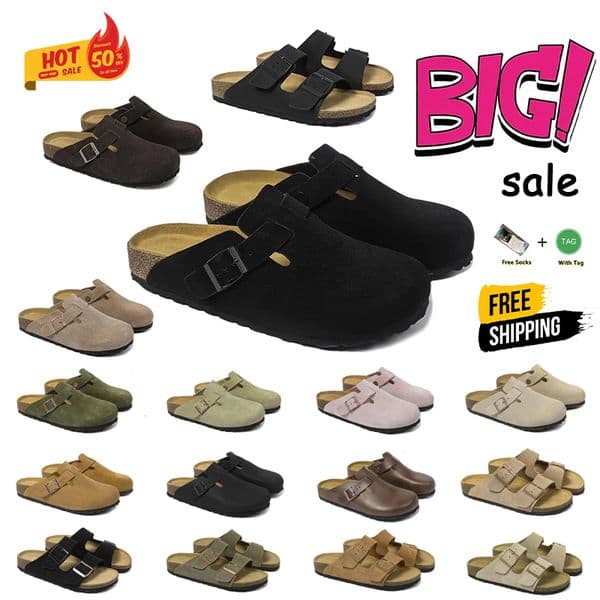 Boston Clogs designer sandals Arizona soft hot footbed Suede Shearling slippers men women flat leather slides beach casual shoes Germany Slippers 35-46