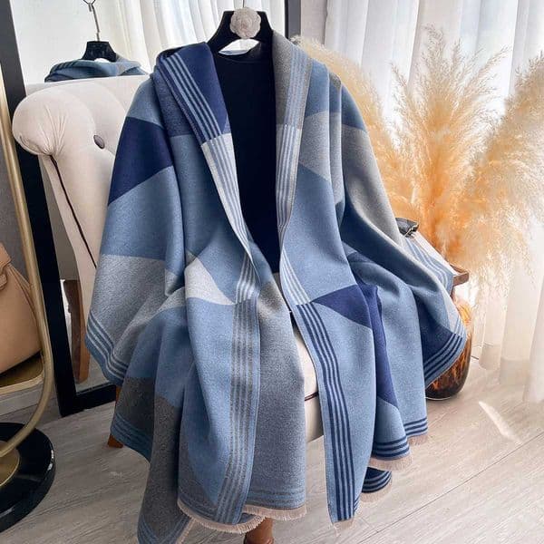 Luxury Brand Winter Blanket Scarf Shawl for Women Warm Pashmina Geometric Color blocks Print Wrap Imitation Cashmere Foulard Scraves Y251208 Blanket