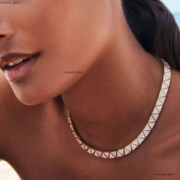 VVS Moissanite Inlaid Frame Plain Polished Geometric Triangle Tennis Chain Bracelet Necklace Women's GRA Jewelry Set
