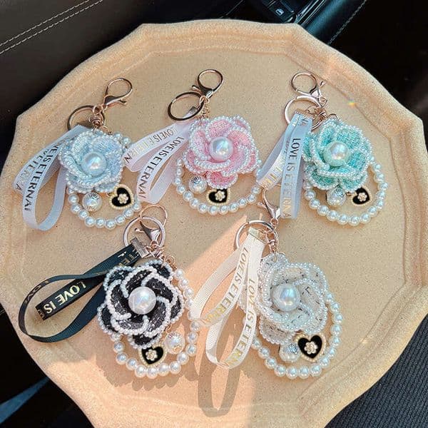 Pearl Element Camellia Keychain Bag Pendant Creative Self-Designed Model Source