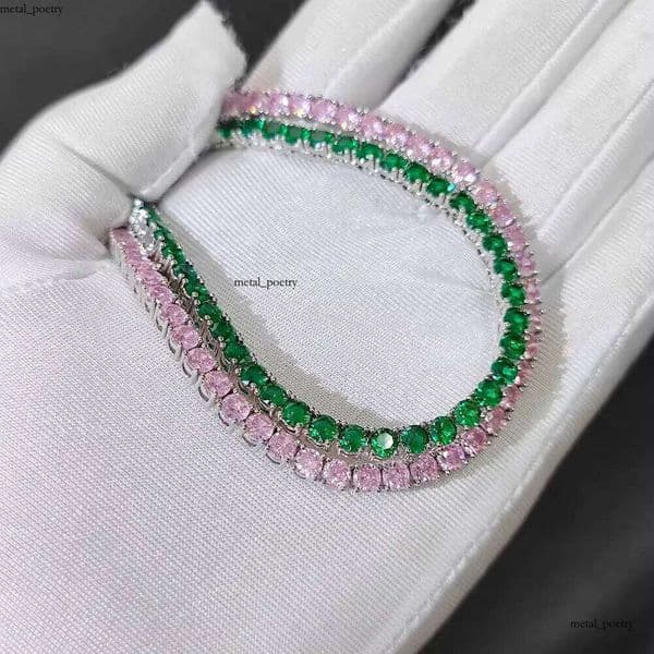 NUOYA Fine Jewelry 4mm Bling Diamond Single Row Pink Green VVS Moissanite Silver Plated Tennis Chain Necklace for Women CZ
