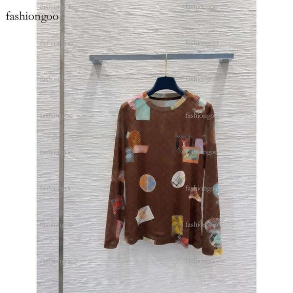 Fashion High-Quality Women's Long Sleeve Designer Style Brand Print Logo Full Print Suitable for Daily Wear White and Coffee Two-Color Round Neck Women's Clothing