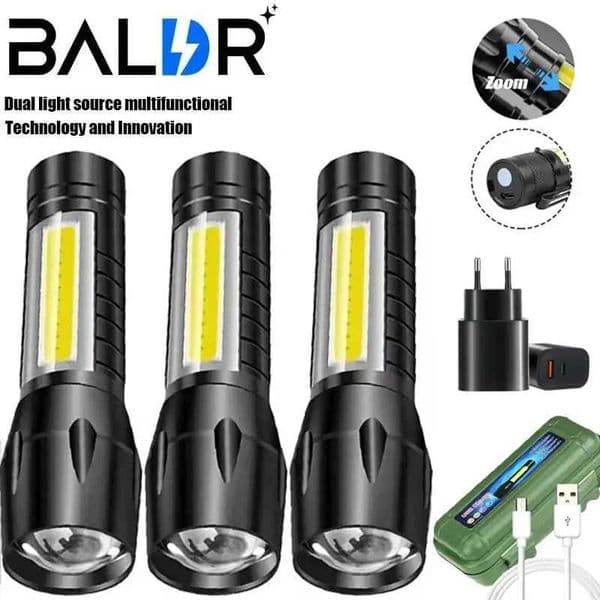 BALDR Mini Rechargeable LED Flashlight COBXPE Portable Torch Zoomable Light Tactical Flashlight outdoor Camping Fishing LanternT251208