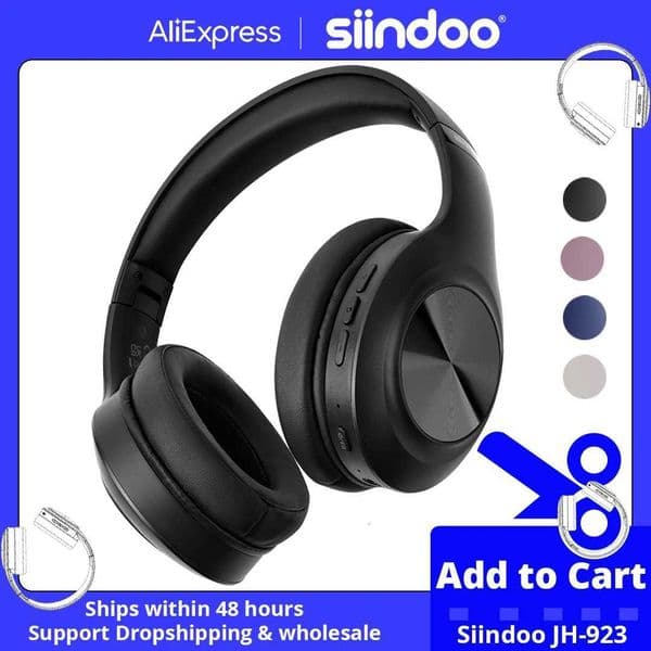 Siindoo JH-923 Wireless Headphones Over EarFoldable Headsets3EQ Sound Modes Hi-Res Audio with Deep Bass Microphone M251208