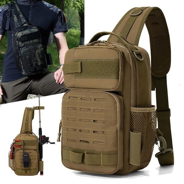 Tactical Climbing Chest Bag Backpack Accessories Lure Outdoor Fishing Camping Hiking Bag with Rod Holder Men Molle Fanny Pack 251205 Z260508