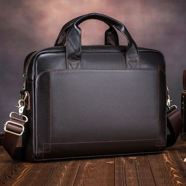 Mens leather handbag top layer cowhide briefcase leather laptop bag diagonal cross office bag 251204