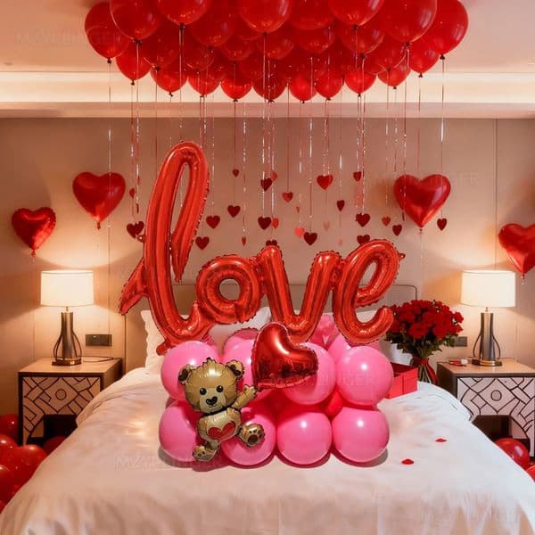 LOVE Balloon Set with Love Bear Aluminum Film Balloon Valentine Wedding Birthday Party Shower Decoration Po Props 251204
