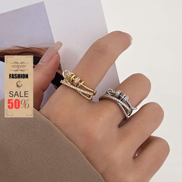 For Designer Luxury Zircon Inlaid Diamond Rotating Smart Open for Women Adjustable Anxiety Simple Ins Personality Ring