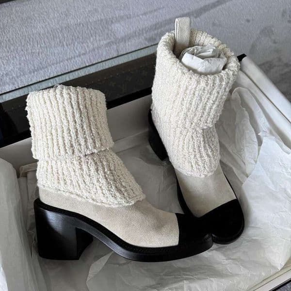 Designer shoes Top Layer Cowhide Genuine Leather Thick-Soled Mid Calf Martin For Women With Chunky High Heels Short Sock Boots,Slimming Slouch Boots