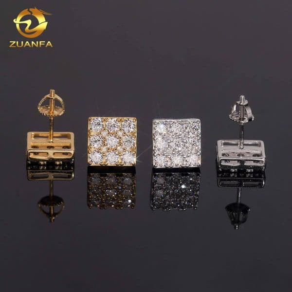 VVS Moissanite 925 Silver 95mm Square Design Ear Studs Hip Hop Jewelry Iced Out Diamond Pass Diamond Tester Stud Earrings