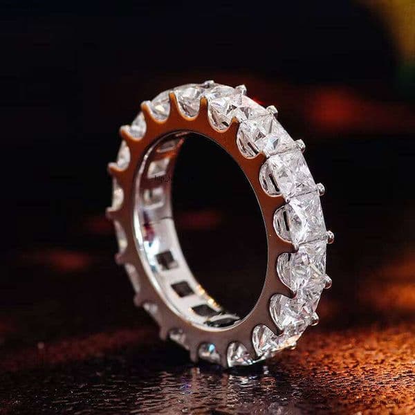 VVS Moissanite Princess Cut HipHop 18K 14K 10K Pure White Gold Thin Iced Out VVS Custom Silicon Stone Ring Jewelry for Men