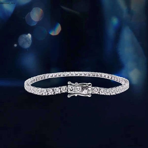 925 Sterling Silver Fine Jewelry White Gold Plated Ice Straight Tennis Chain Bracelet for Women 2mm 3mm 4mm VVS Moissanite Gift Party