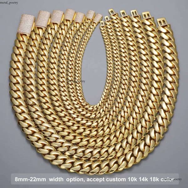 Jewelry Wholesale Bulk 10 Pieces/Set 10-22mm 10K 14K 18K 24K Gold Heavy Solid Miami Cuban Men's Chain Necklace