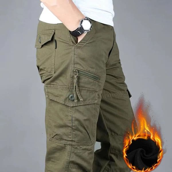 Mens Winter Trousers Loose Casual Cargo Pants Fleece Lined Cotton Pants Hiking Outdoor Work Pants 251203