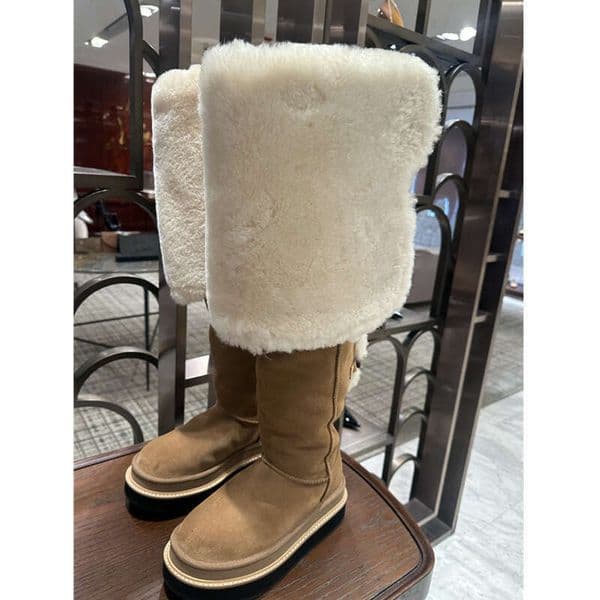 Luxury Shoes Designer Shoes Brand Shoes Cowhide Version~ Retro Chunky Heel Snow For Women Winter Warm Over-The-Knee With Fleece Cotton Non-Over-The-Knee Furry Long Boots