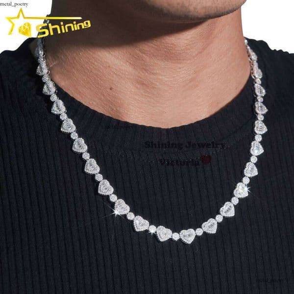 GRA Pass Tester S925 Necklace Iced Out 8mm VVS Long Stick Silicon Stone VVS Moissanite Heart Tennis Chain Bracelet bc