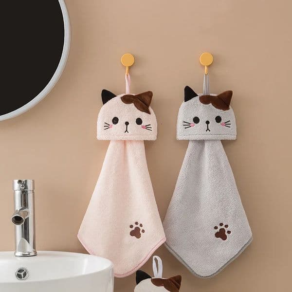 Cute Cat Kitchen Cleaning Towel Hanging Hand Towels Absorbent Dishcloths Coral Velvet Soft Cleaning Cloth Rag 251202