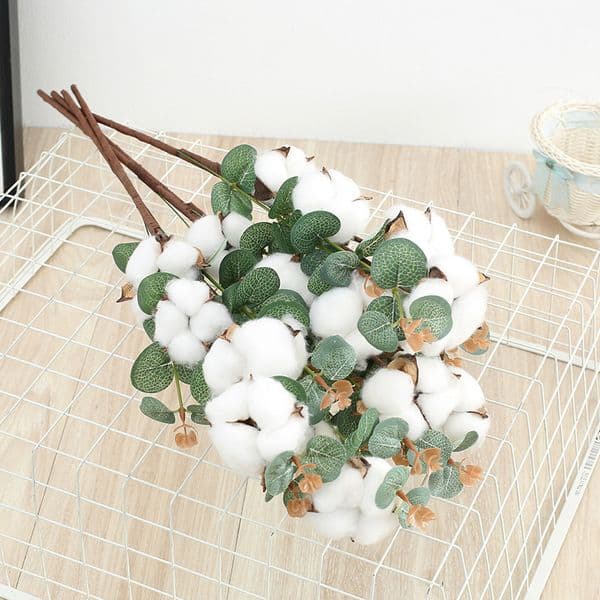 Artificial Eucalyptus Cotton Flower Simulation Fake Flower for Wedding Bouquet Party Home Table Decor Holiday Gifts Floral Centerpiece Flower Arrangement