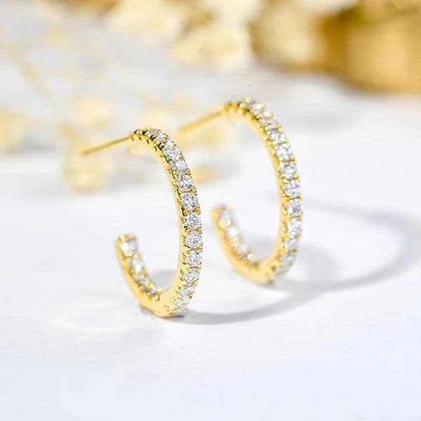 Huitan Simple Gold Color Loop Earrings Women Shiny Zirconia Jewelry for Daily Wear Teen Girls Versatile Fashion Accessories H260131
